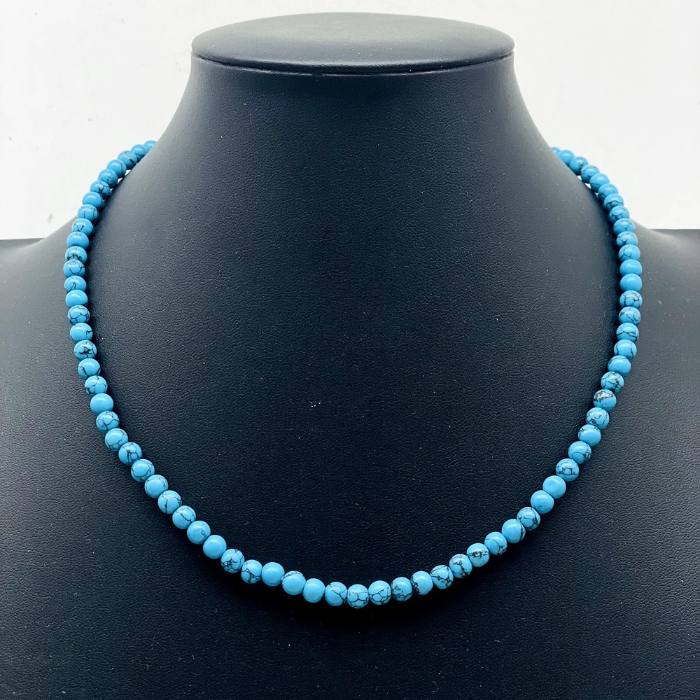 Teal Beaded Necklace Small Round Beads Single Strand Boho Minimalist Jewelry